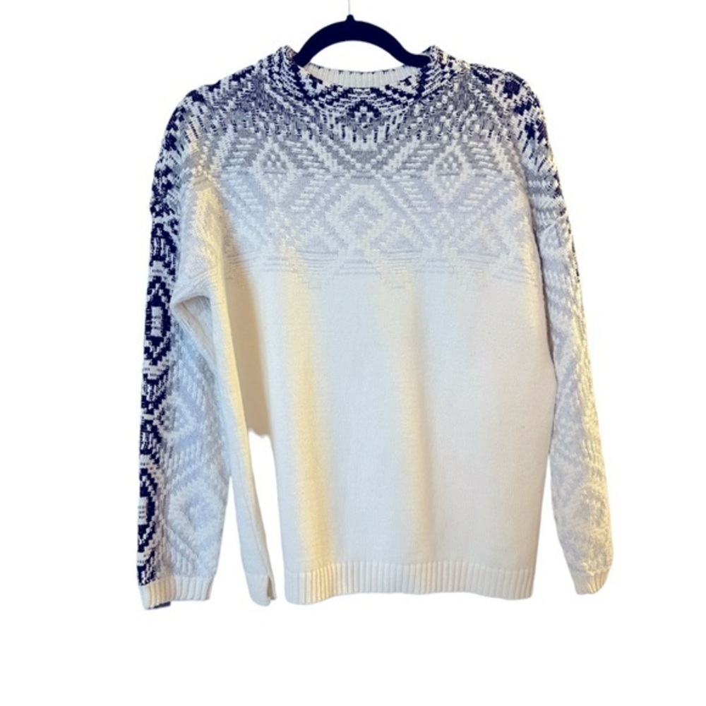 J. Jill Fair Isle Sweater, Cotton Blend, Ivory with Gray & Black